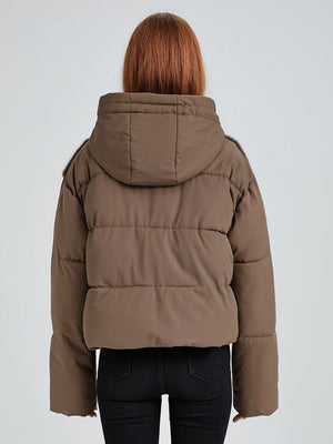 Fur Hooded Button Short Down Jacket Thickened Coat