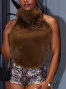 Furry Turtleneck Big Backless Halter Top Tank Tops&Camis