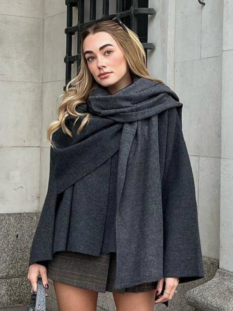 Asymmetrical Short Scarf Shawl Knitted Cardigan Coat