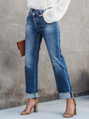 Straight-leg High-waisted Pocket Jeans