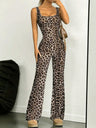 Liber Leopard Print Bell-bottoms Suspender Bodysuit/pants