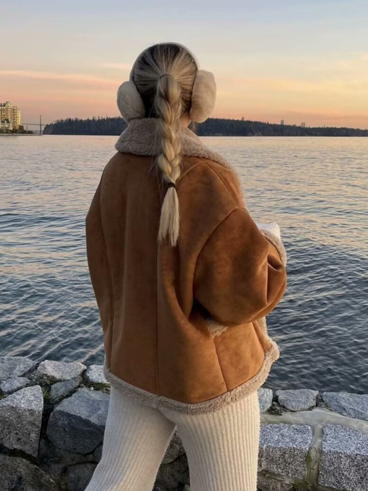 Lapel Pocket Button Wool Coat With Fur Trim, Long Sleeves, Autumn And Winter Coat