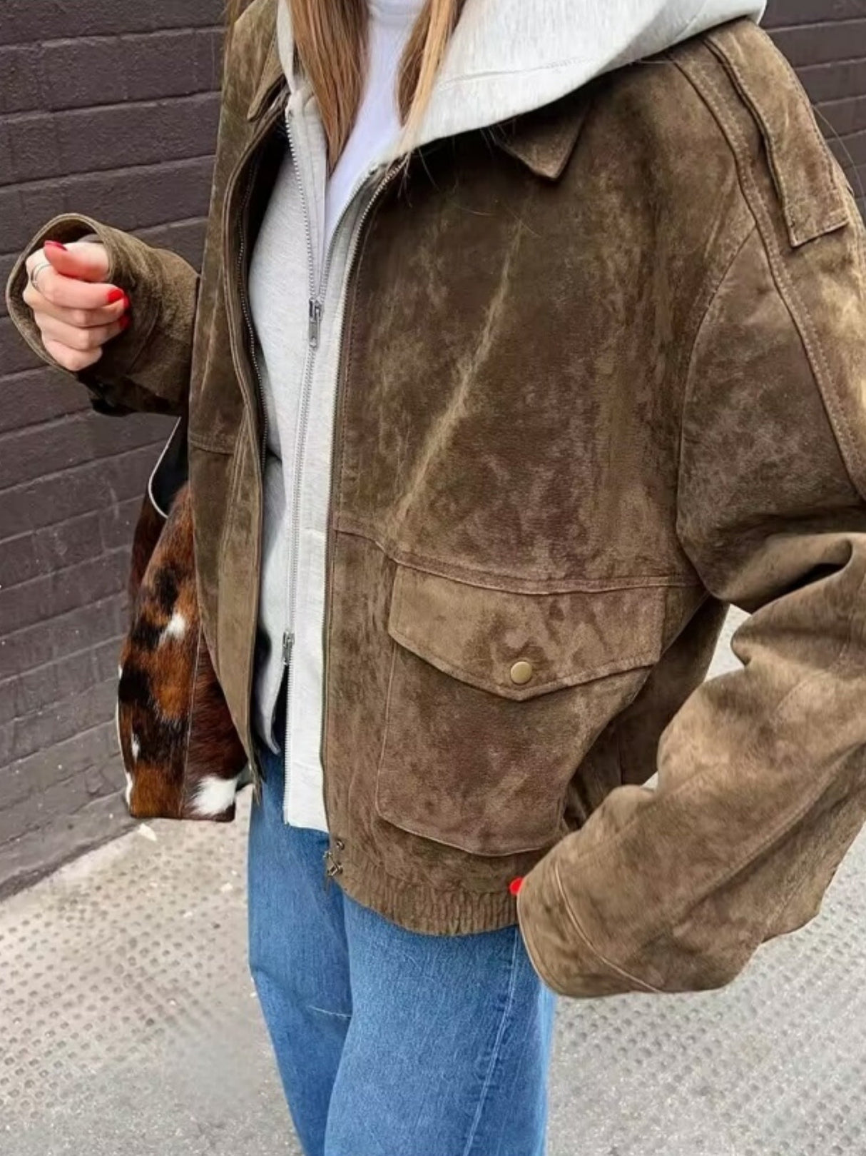 Suede Casual Textured Pocket Long-sleeved Jacket