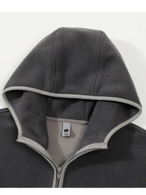 Fleece Contrasting Colors Plush Thickening Keep Warm Hooded Cardigan Jackets