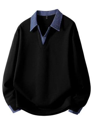 V-neck Color Matching Loose Simplicity Polo