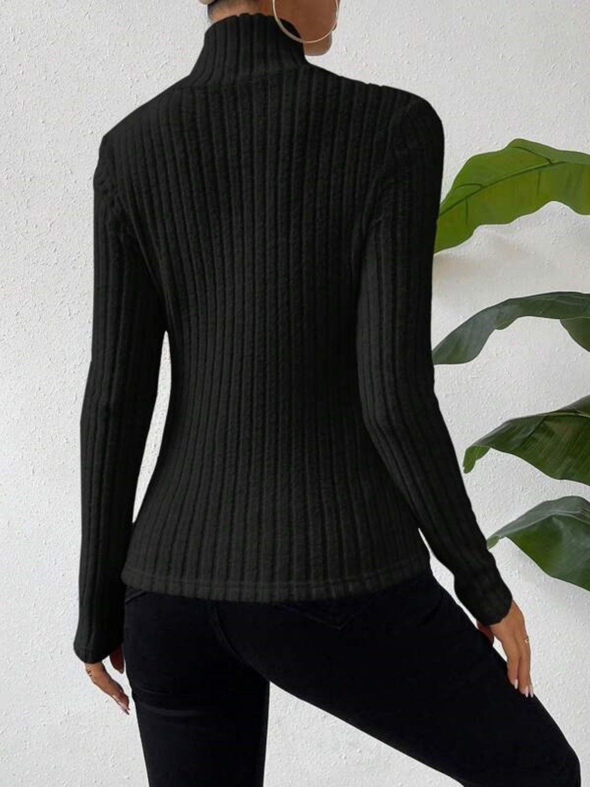 Halter Neck Crossover Long-sleeved Brushed Ribbed Knit T-shirt Top Sweater