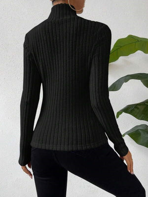 Halter Neck Crossover Long-sleeved Brushed Ribbed Knit T-shirt Top Sweater