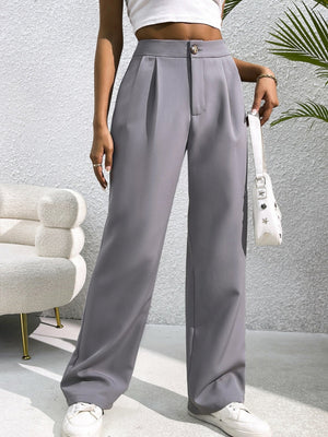 Pleated Suit Wide-leg Pants For Women High Waist Drape Loose Straight Floor-length Trousers