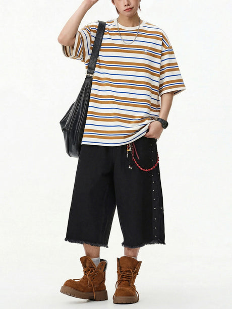 Retro Color-blocked Stripes Loose-fit T-shirts