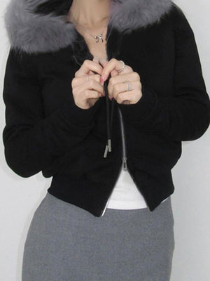 Fleece-lined For Warmth Double-ended Zipper Plush Patchwork Hoodies Jackets