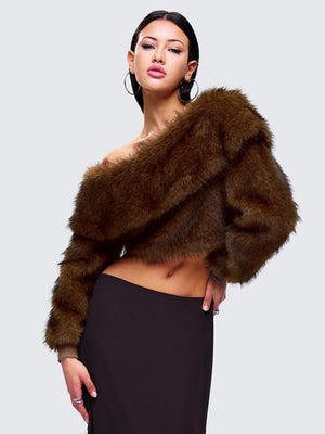 Furry Sloping Shoulders Lapel Long-sleeved Top