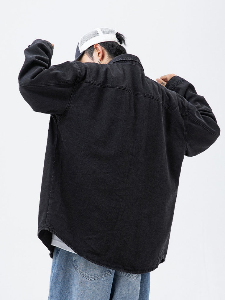 Washed Loose-Fit Denim Long-Sleeve Shirt