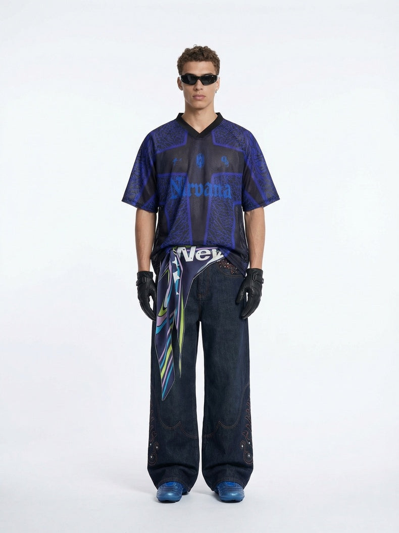 Printed Hollow Out Jersey T-shirts