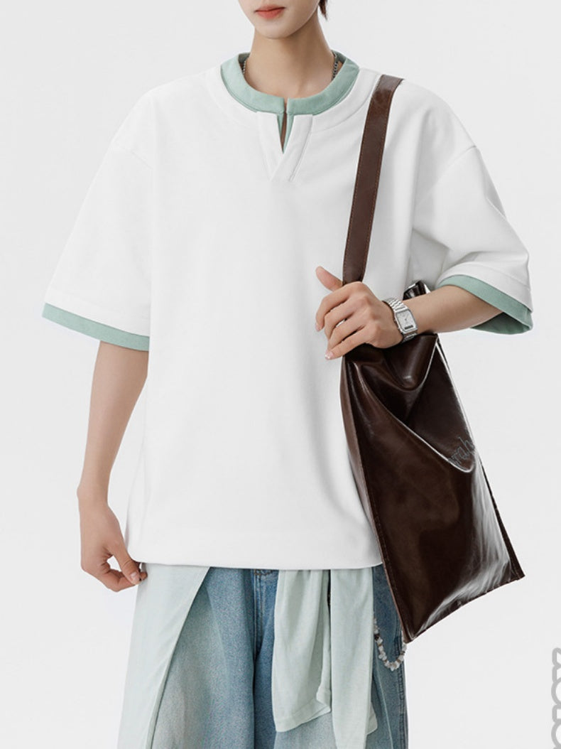 Layered-look Color-blocked Loose-fit T-shirts