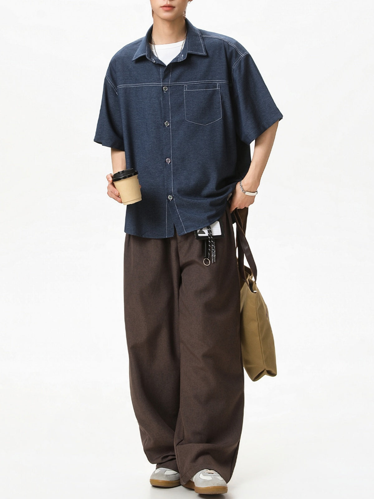 Color-blocked Faux Denim Shirts