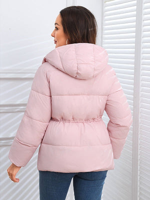 Stand Collar Waist Tie Down Padded Jacket Warm Coat