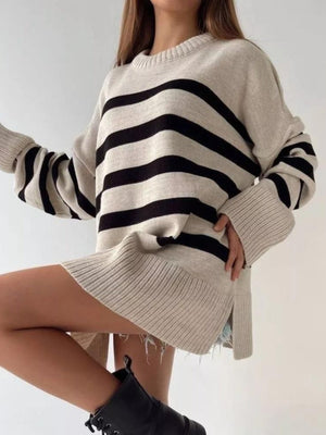 Liber Crew Neck Stripes Contrasting Colors Knitted Sweater