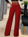 Metal Decoration Pleated High-waisted Straight Tube Pants
