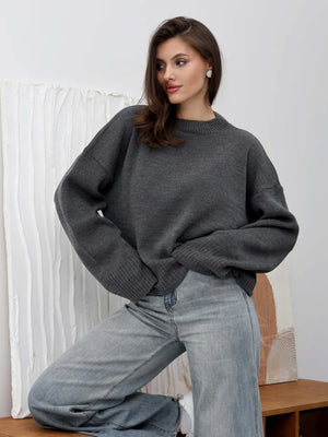Liber Crew Neck Solid Color Knitted Sweater
