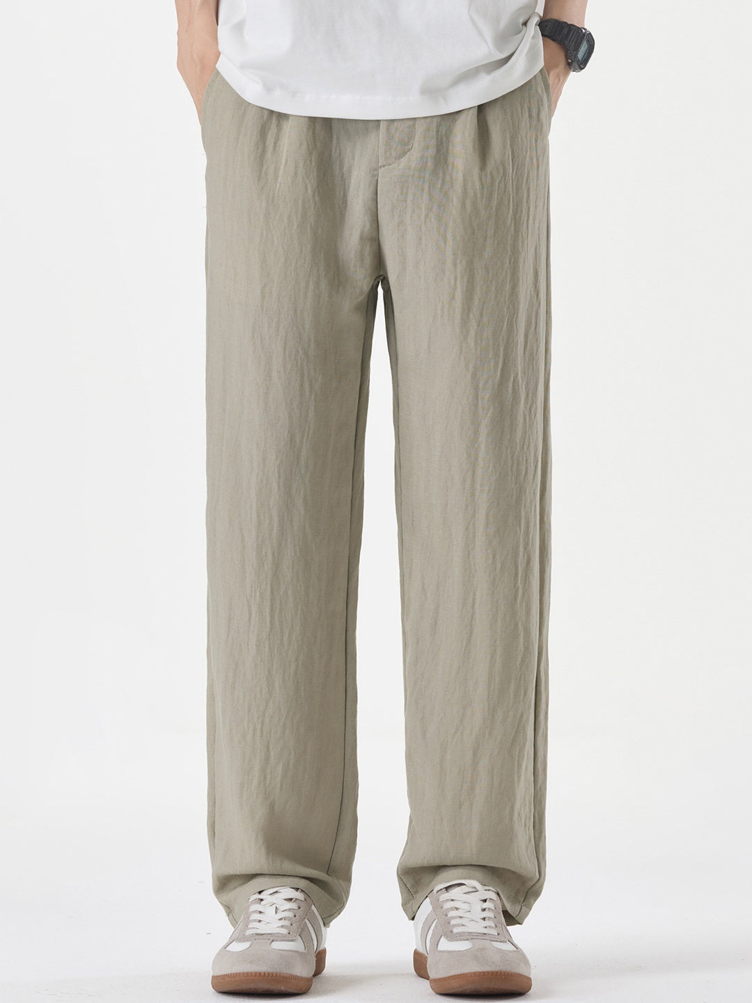 Linen Blend Cooling Sensation Breathable Anti-wrinkle Straight-fit Pants