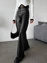 Leather Stitching Buttons High-waisted Straight-leg Pants Pants