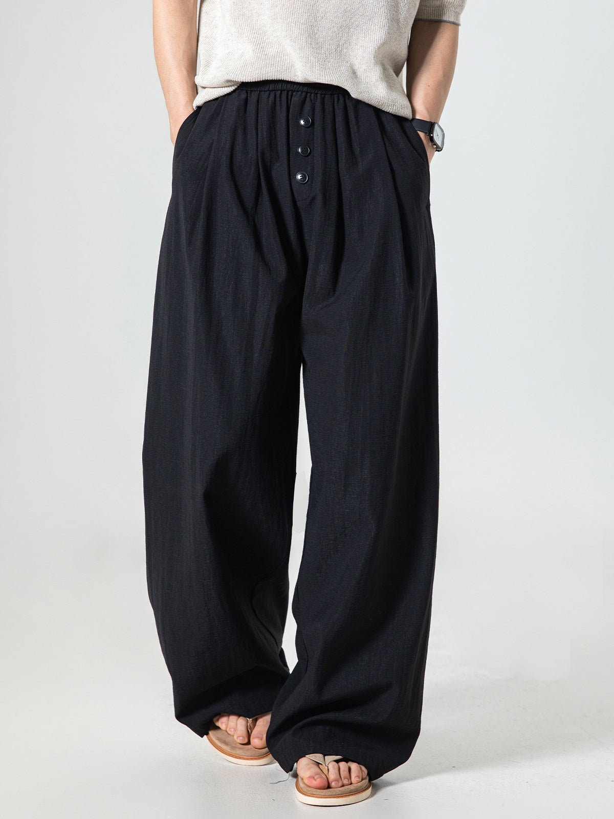 Imitation Cotton And Linen 3D Gathering Loose-fit Pants