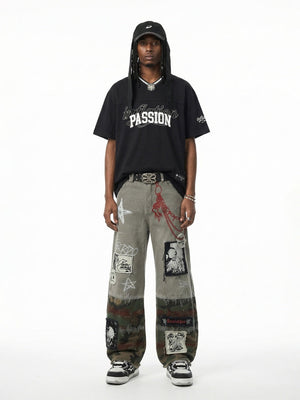 Retro Printed V-neck T-shirts