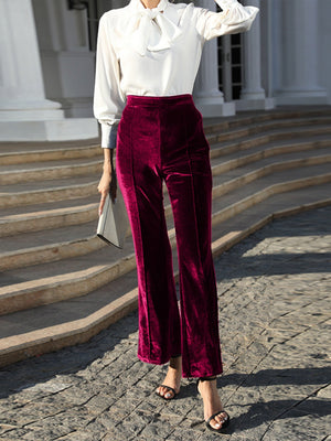 Velvet Bootcut Pants High-waisted Zipper Pants