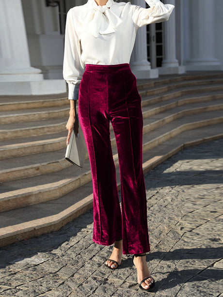Velvet Bootcut Pants High-waisted Zipper Pants