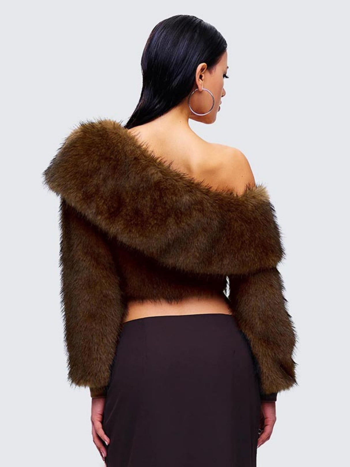 Furry Sloping Shoulders Lapel Long-sleeved Top