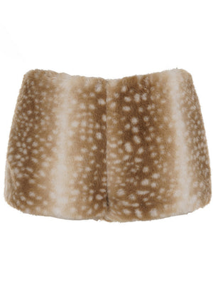 Deer Pattern Furry Patchwork Low-waisted Tight Shorts