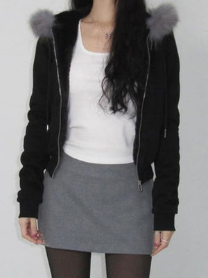 Fleece-lined For Warmth Double-ended Zipper Plush Patchwork Hoodies Jackets