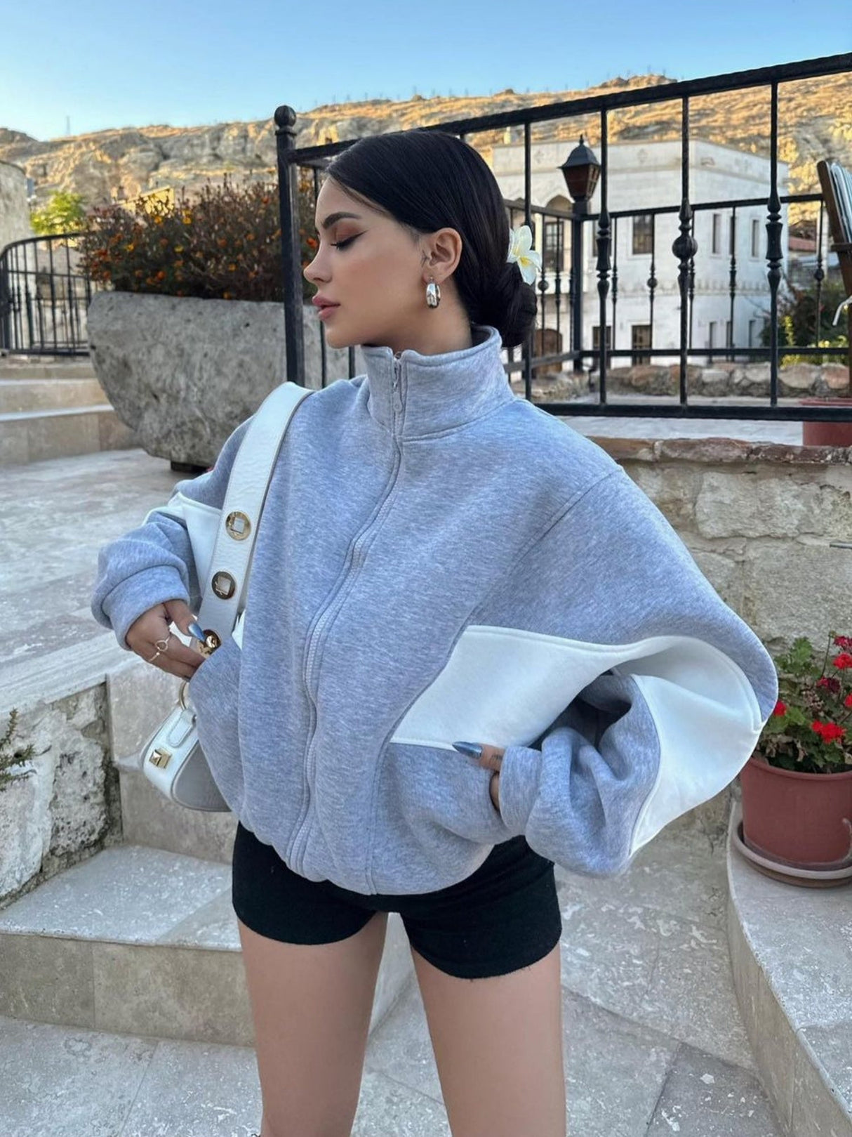 Color-blocked Stand-up Collar Zip-up Autumn/winter Long-sleeved Jacket