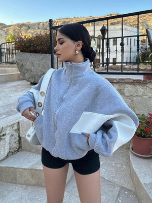 Color-blocked Stand-up Collar Zip-up Autumn/winter Long-sleeved Jacket