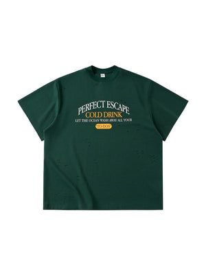 Retro High Collar Cut Up Distressed T-shirts