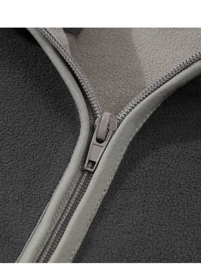 Fleece Contrasting Colors Plush Thickening Keep Warm Hooded Cardigan Jackets