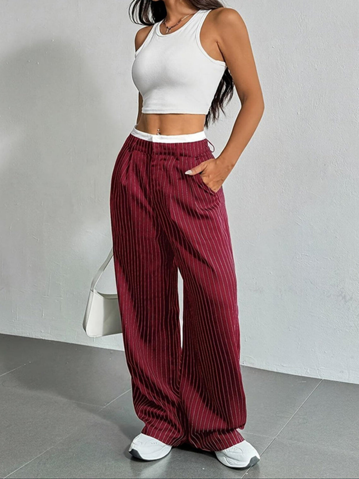 Simple High-waist Drape Commuter Straight-leg Suit Trousers