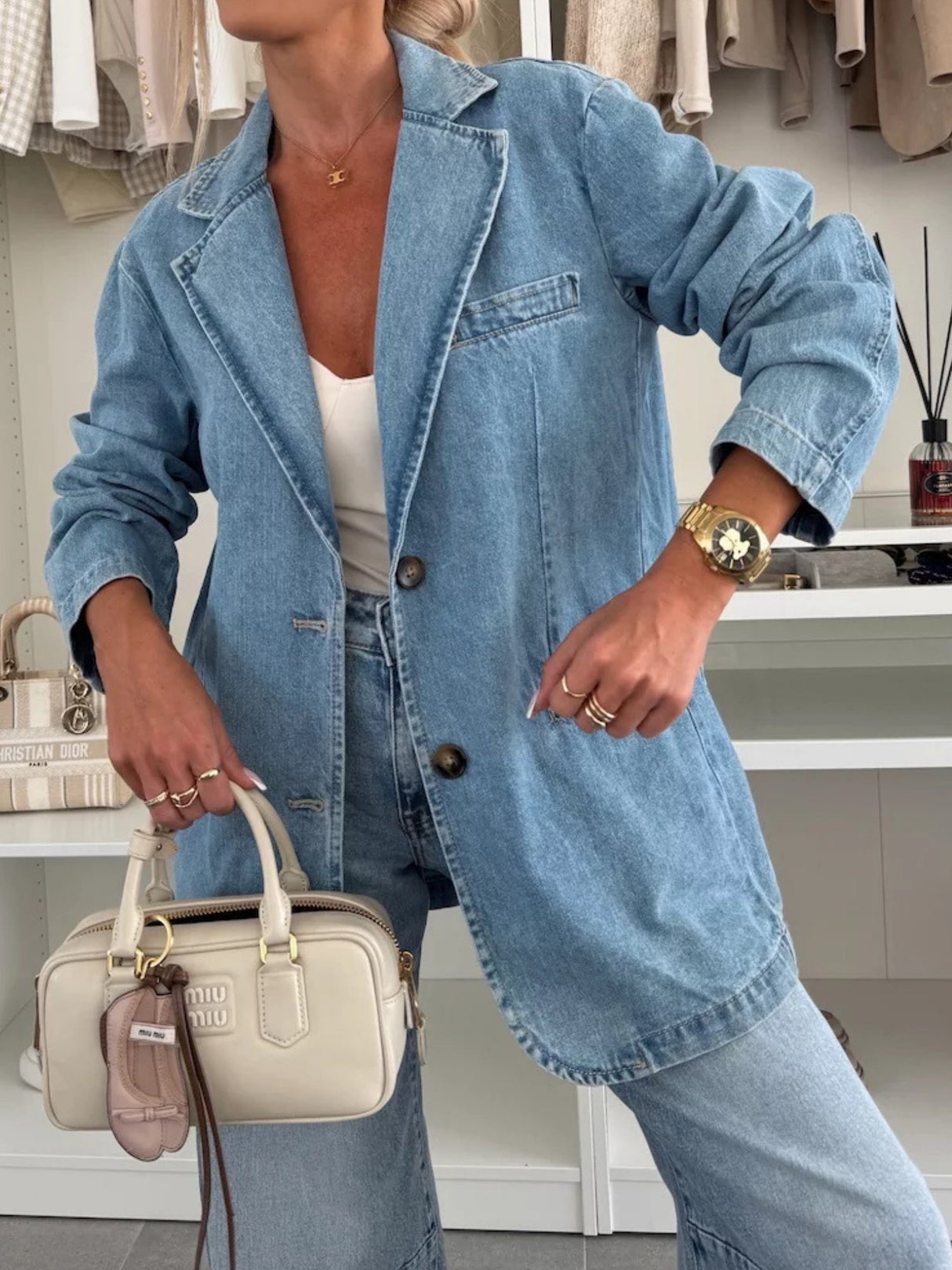 Lapel Buttons Loose Denim Jacket