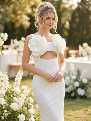 Robe de soirée maxi dos nu à fleurs 3D en dentelle et débardeur