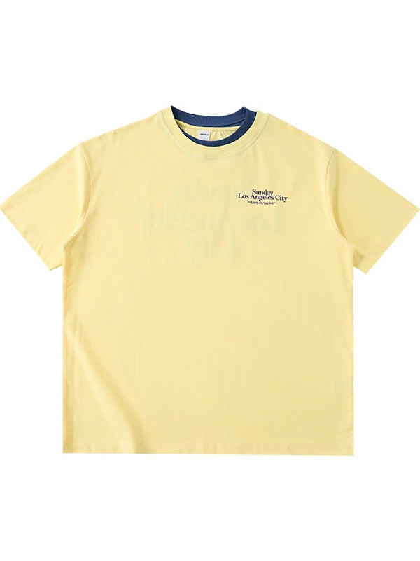 Color-blocked Double Collar Printed T-shirts