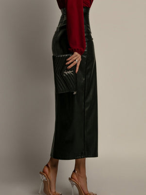 Leather Stitching High-waisted Side Slit Long Skirts