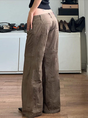 Low-rise Buttons Retro Straight-leg Pants Jeans