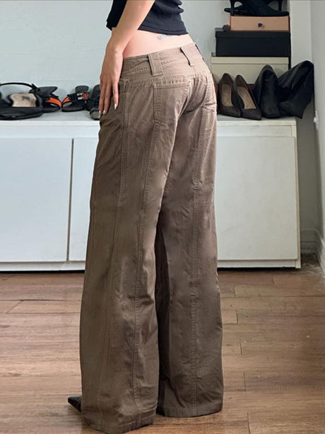 Low-rise Buttons Retro Straight-leg Pants Jeans