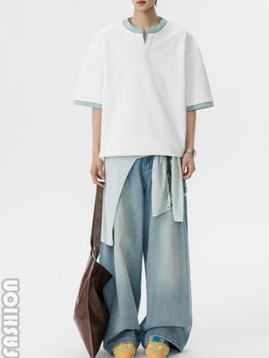 Layered-look Color-blocked Loose-fit T-shirts