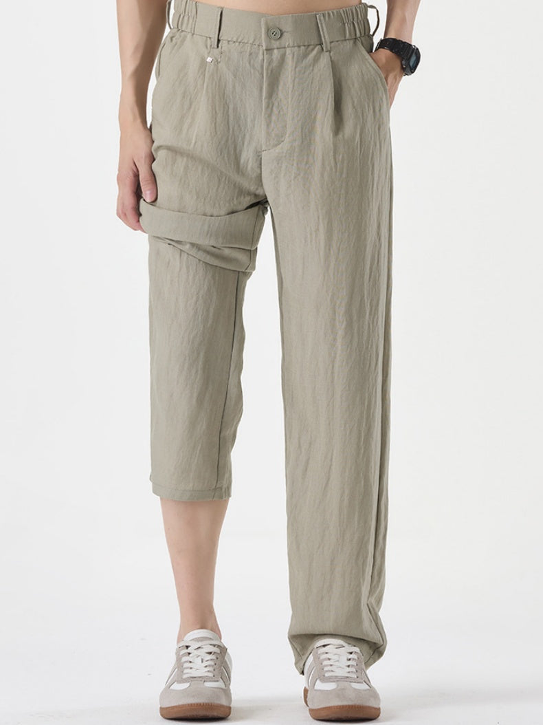 Linen Blend Cooling Sensation Breathable Anti-wrinkle Straight-fit Pants