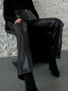 Leather Stitching Buttons High-waisted Slit Straight-leg Pants Pants