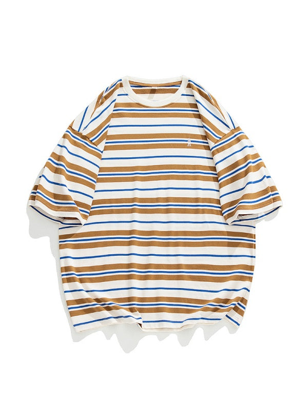 Retro Color-blocked Stripes Loose-fit T-shirts