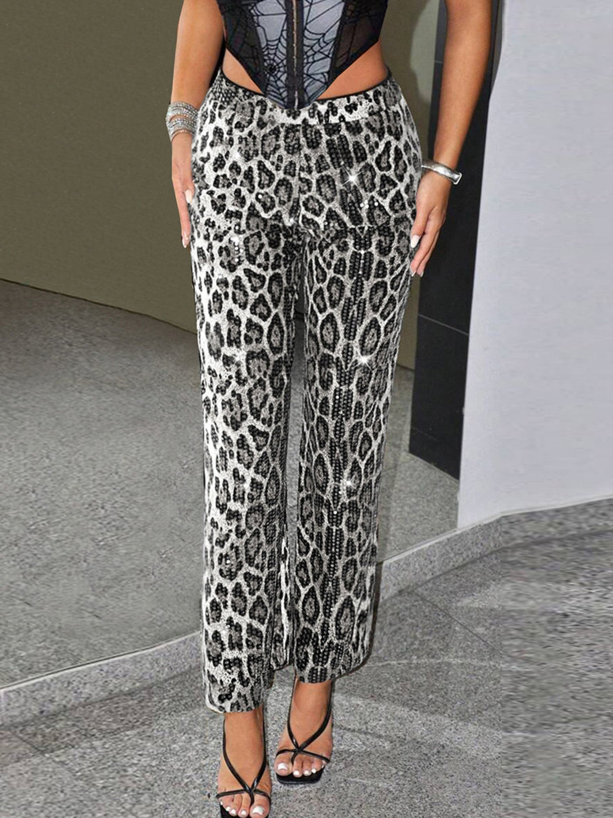 Leopard Print Sequins Pants