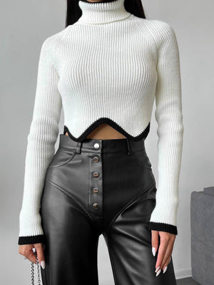Leather Stitching Buttons High-waisted Straight-leg Pants Pants