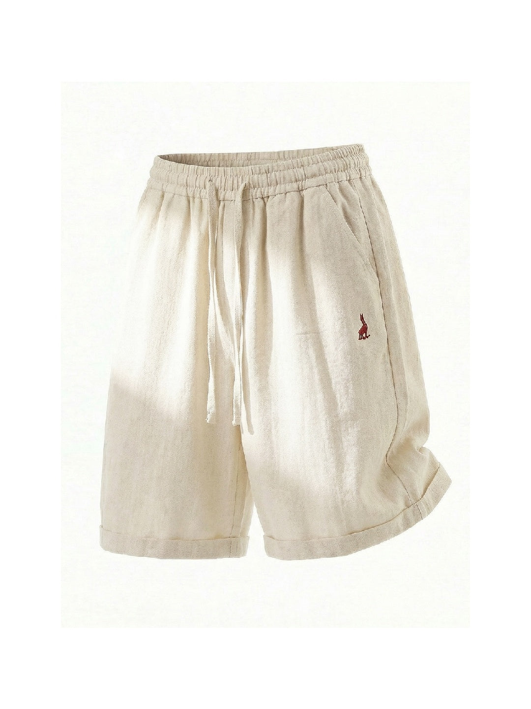 Imitation Linen Lightweight Color-blocked Embroidery Loose-fit Five Points Shorts